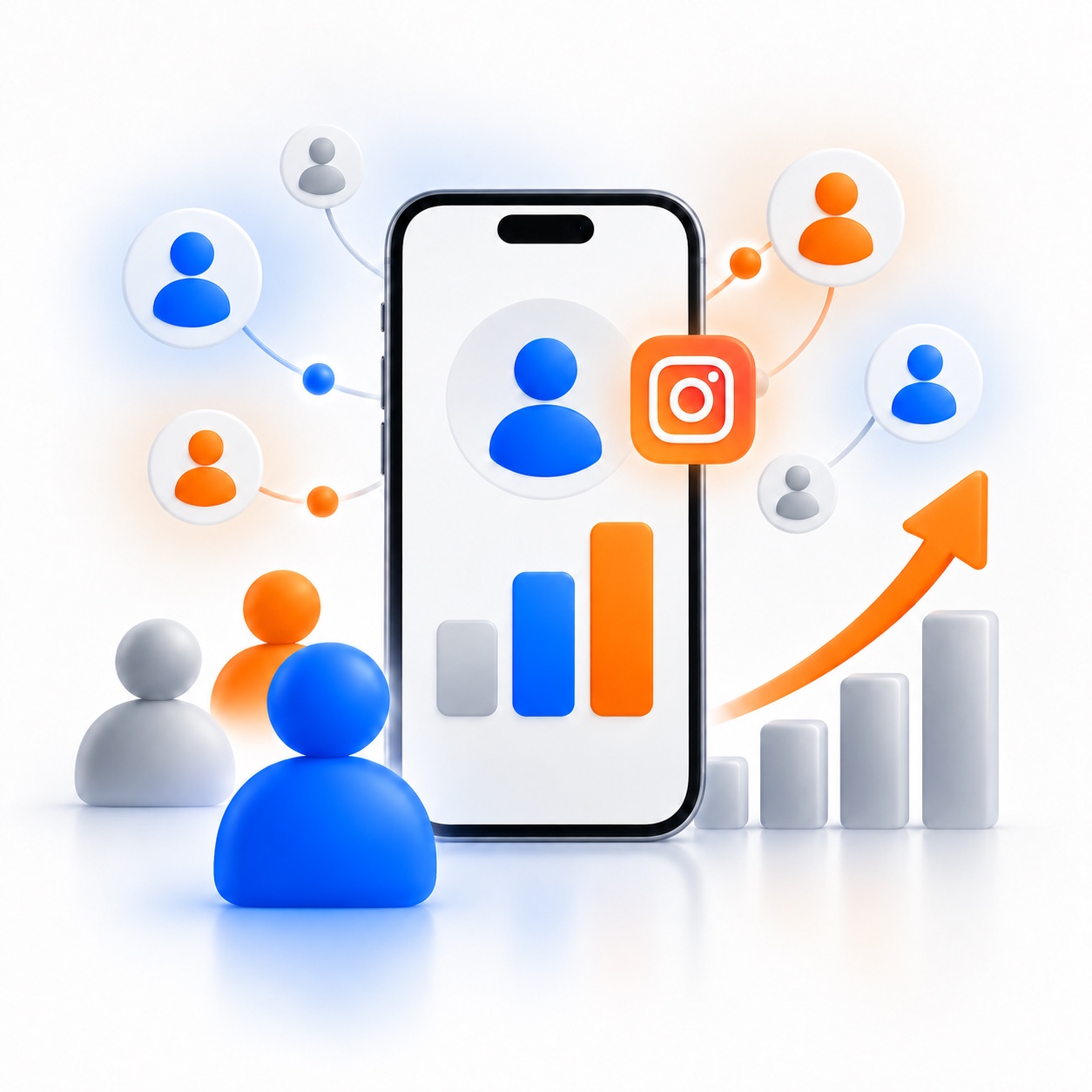Instagram audience growth illustrated with connected people and an upward chart